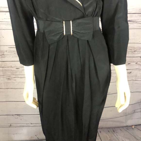 Vintage Jonathan Martin Silk black & gold dress with large round collar size 8 - Picture 4 of 12